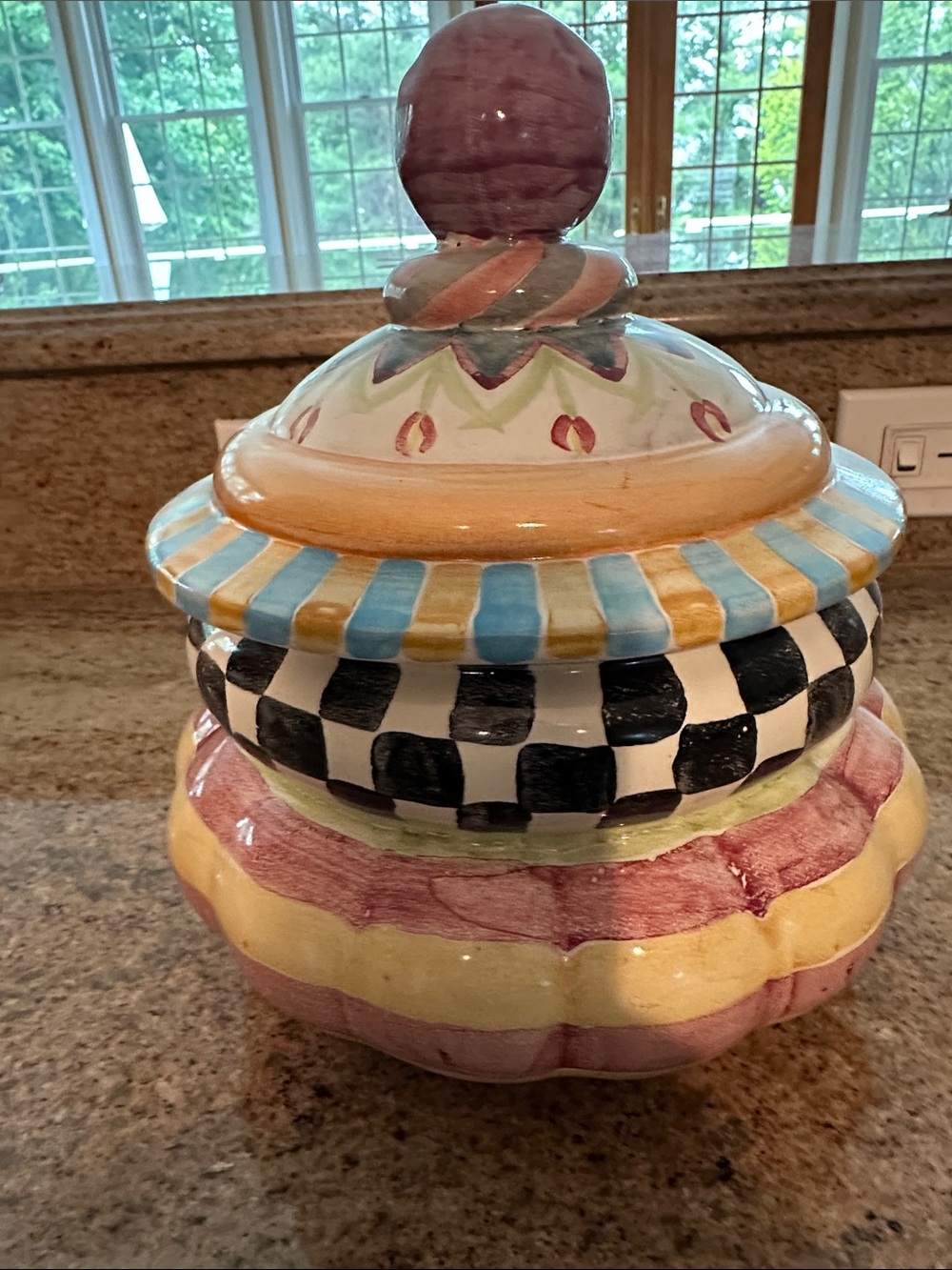 McKenzie Childs Hand-Painted Ceramic Decorative Jar -